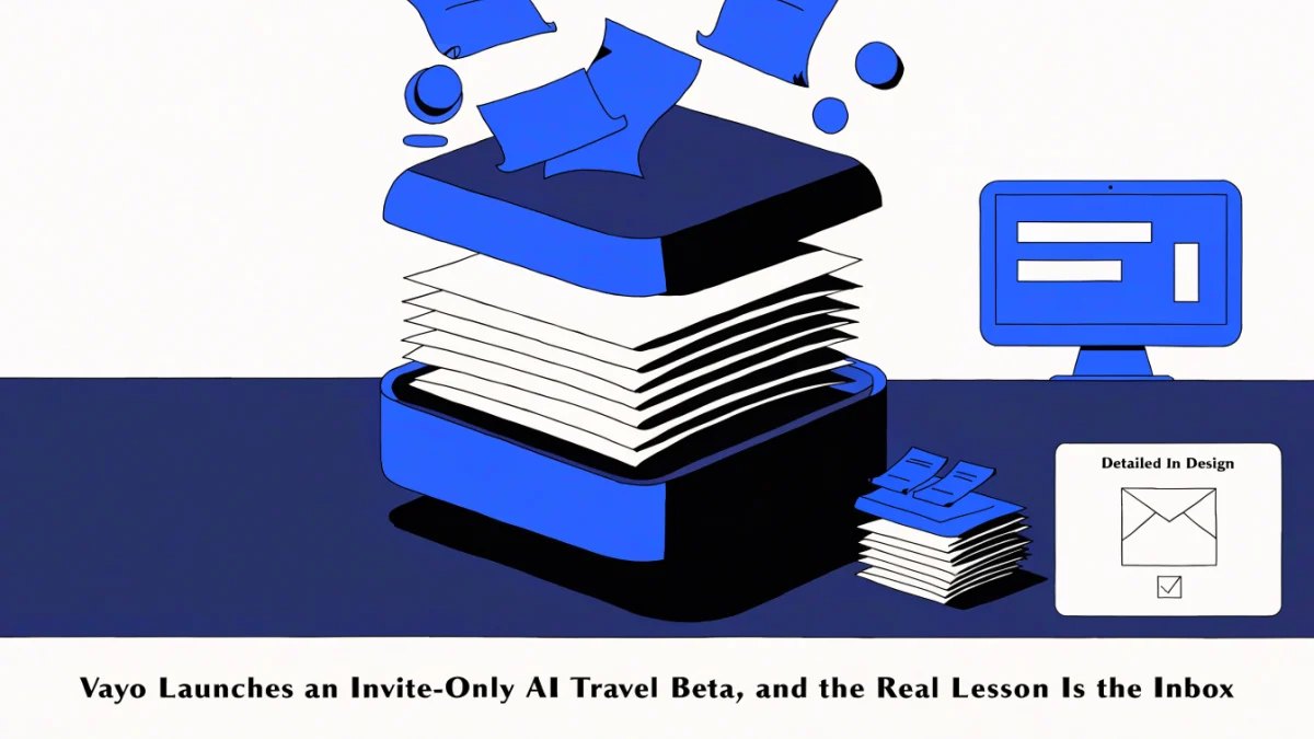 Editorial illustration for Vayo Launches an Invite-Only AI Travel Beta, and the Real Lesson Is the Inbox