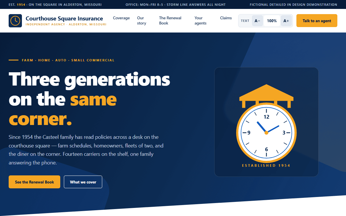 Courthouse Square Insurance demo site homepage