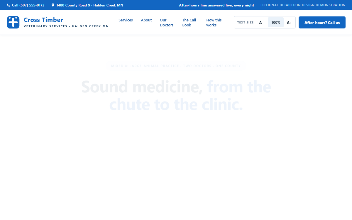Cross Timber Veterinary Services demo site homepage
