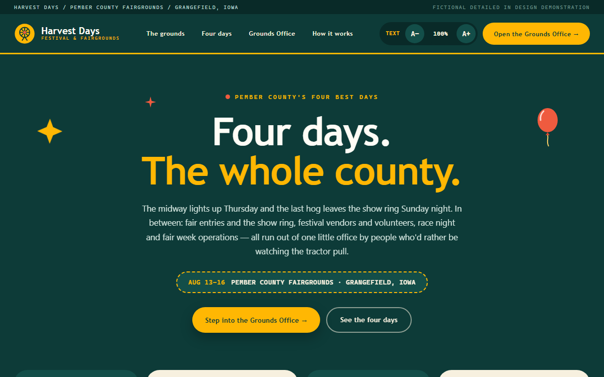 Harvest Days Festival & Fairgrounds demo site homepage