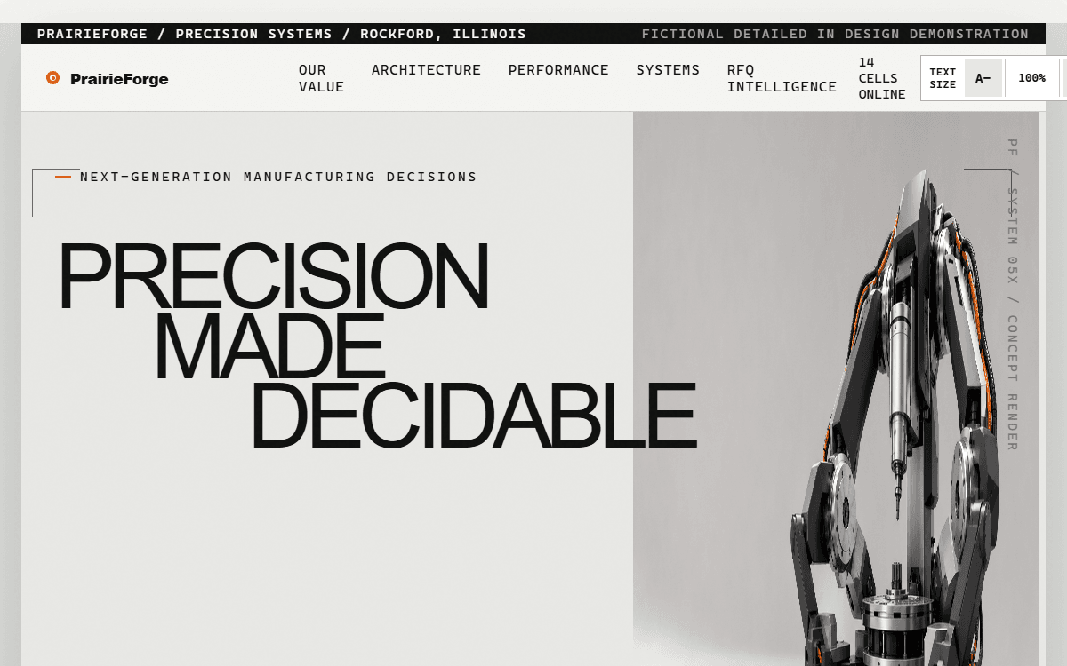 PrairieForge Manufacturing demo site homepage