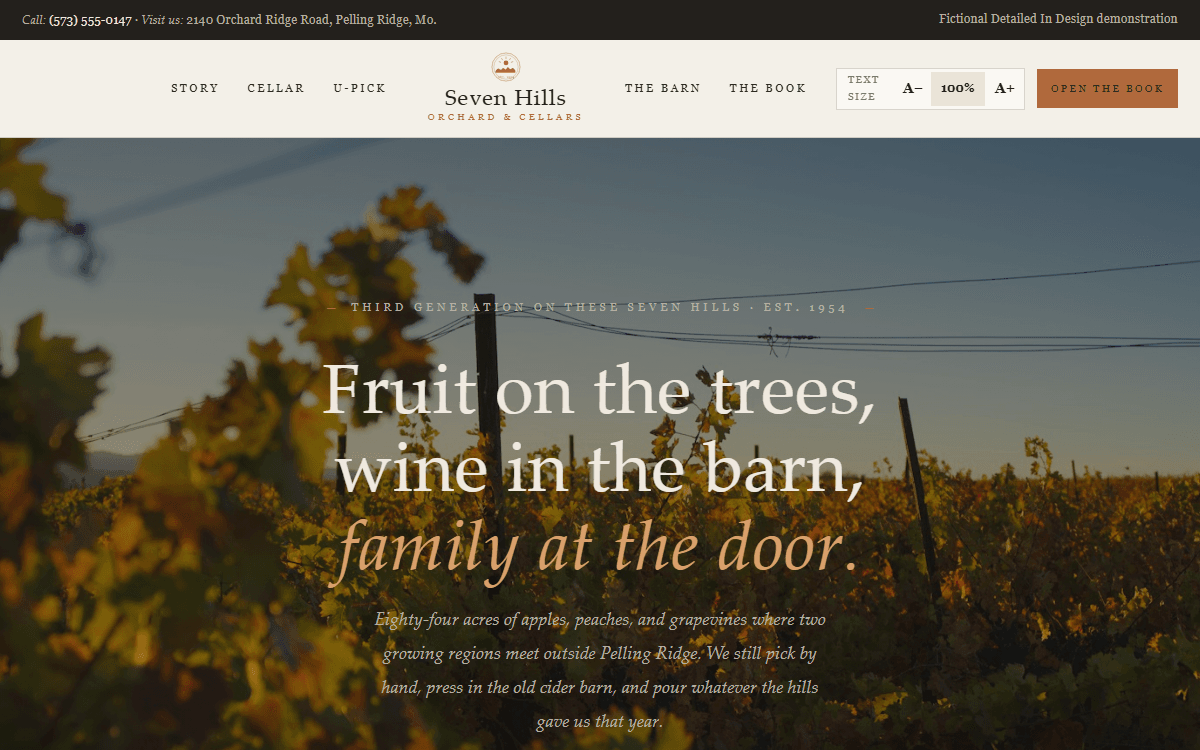 Seven Hills Orchard & Cellars demo site homepage