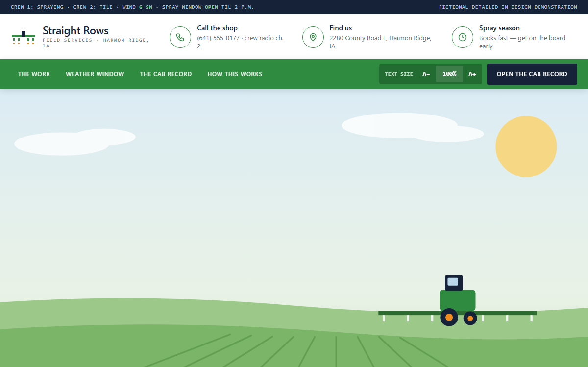 Straight Rows Field Services demo site homepage