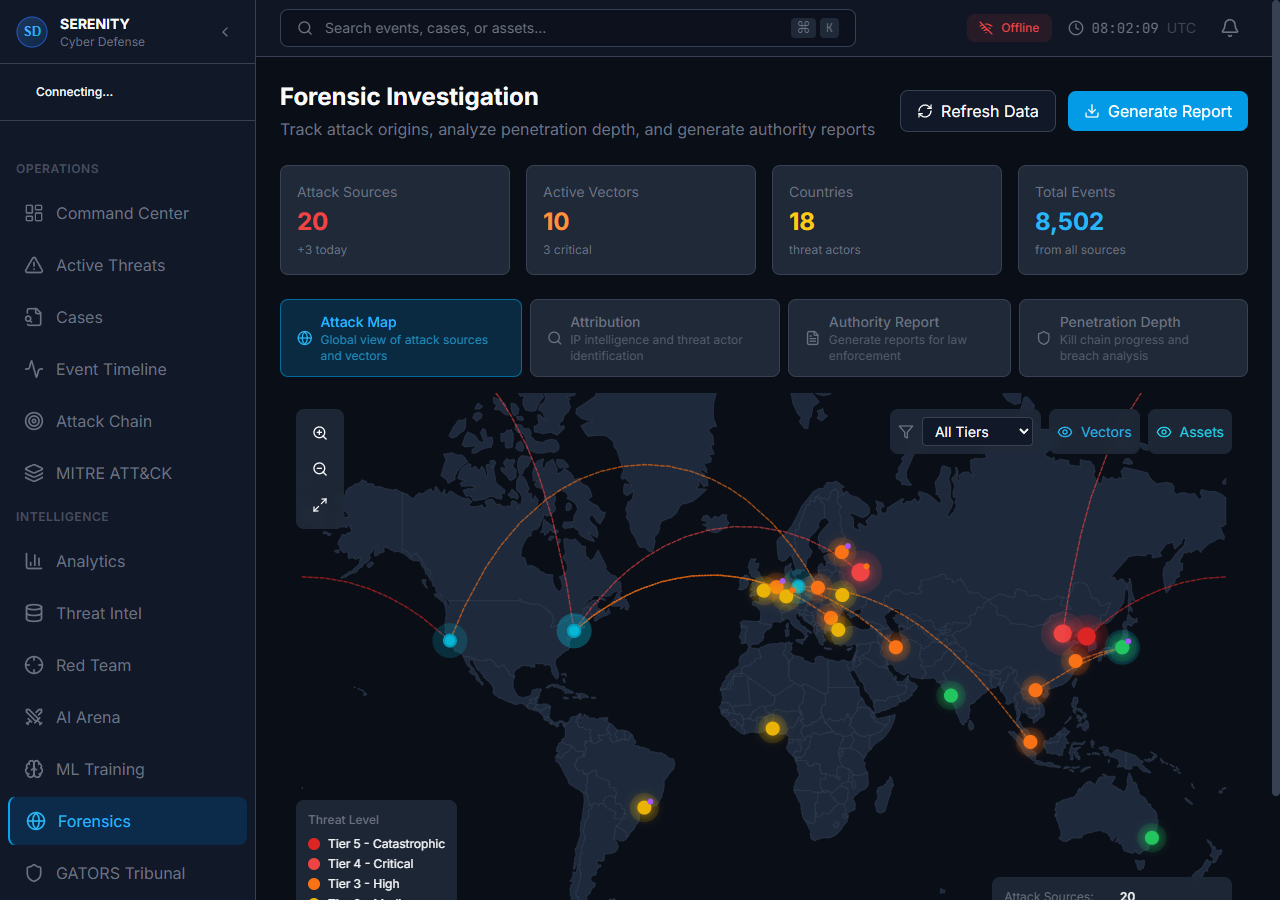 Serenity global attack map with threat source visualization